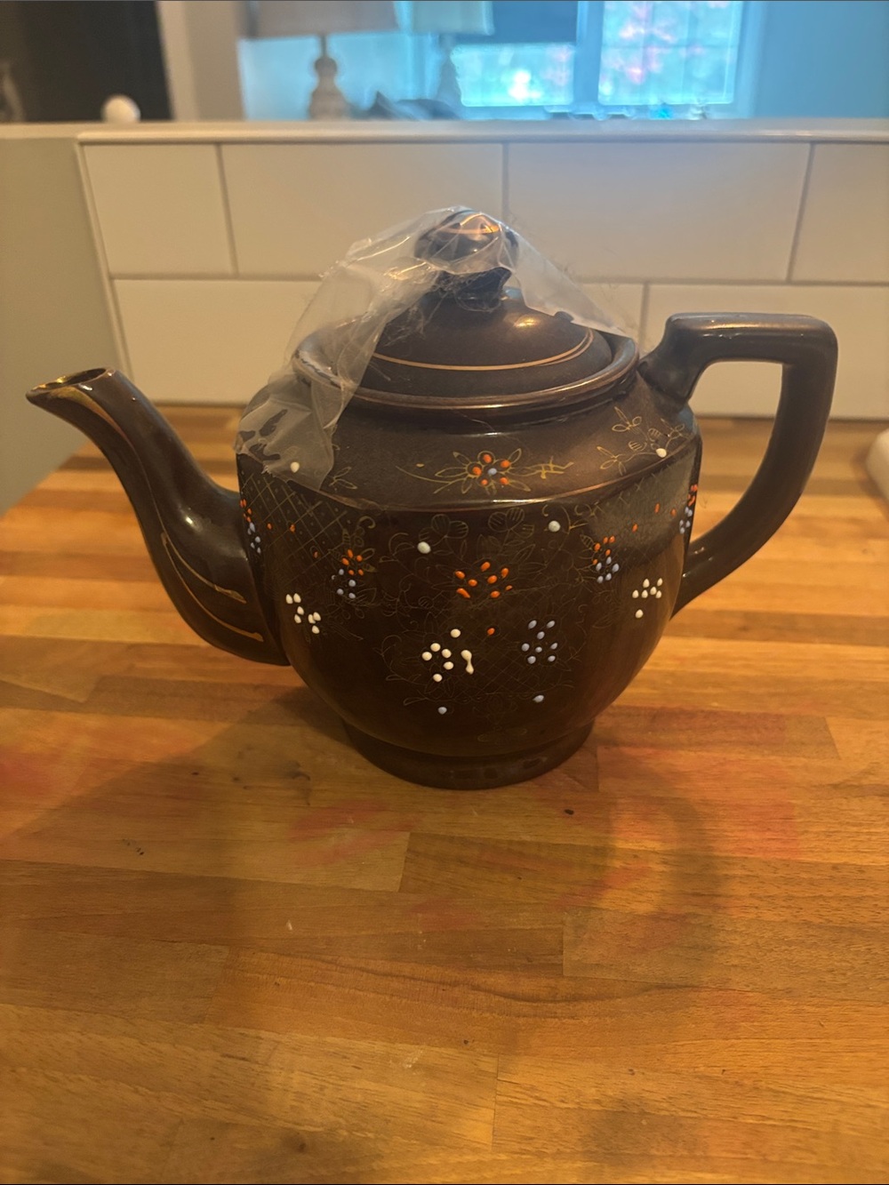 Brown Floral Ceramic Teapot - JAPAN